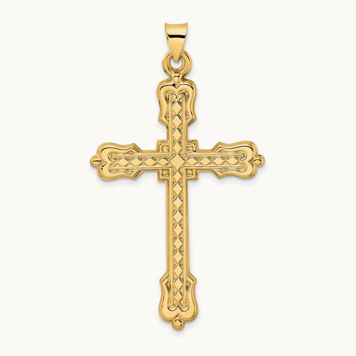 Polished Diamond Pattern Hollow Cross Pendant, 14K
