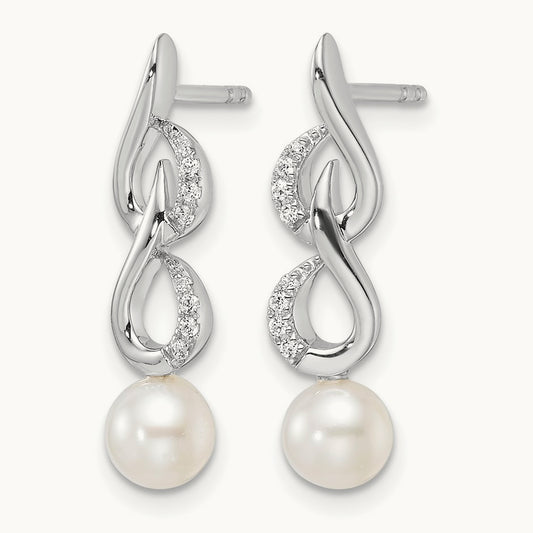 Polished Diamond and Pearl Drop Post Earrings — photo set