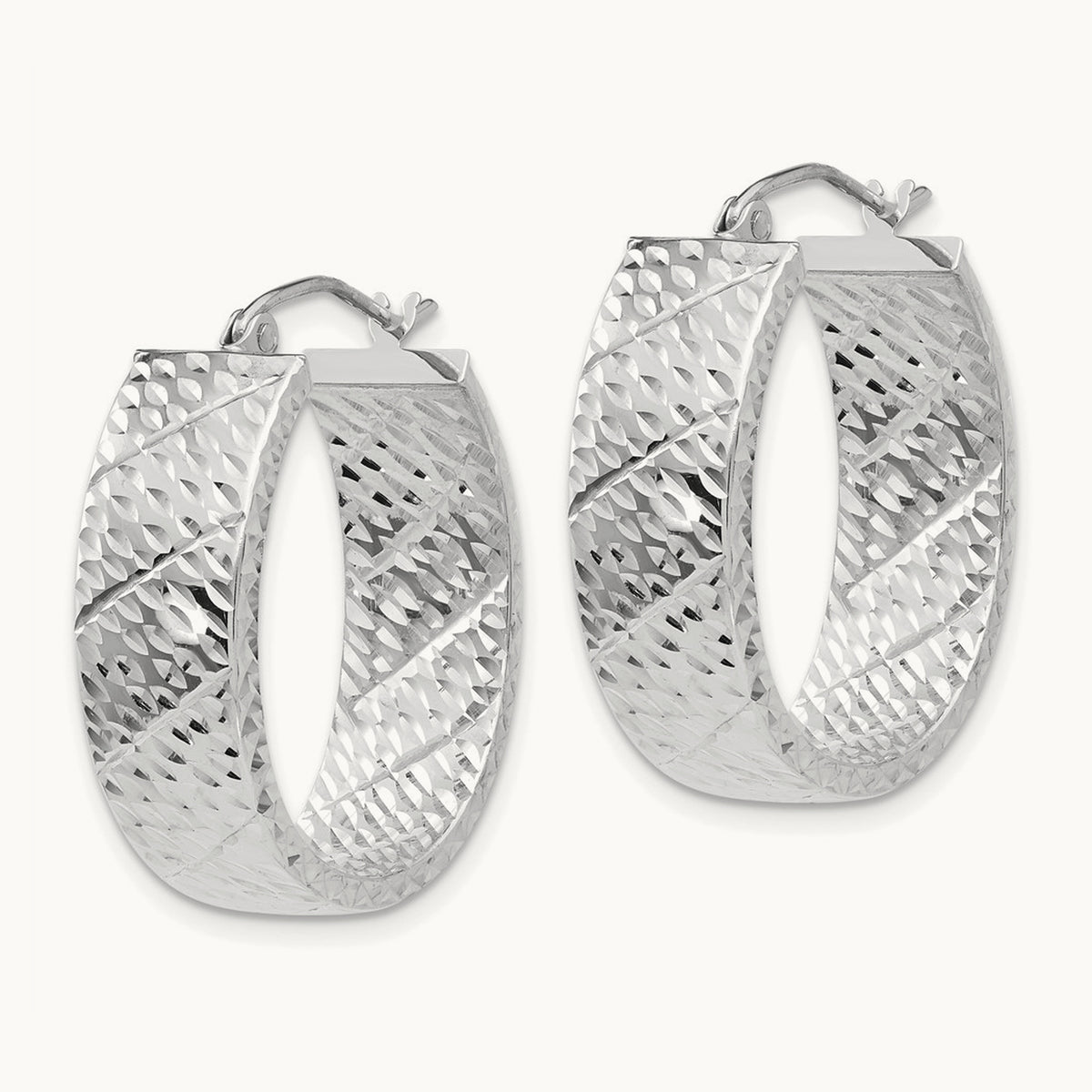 Diamond Cut Hoop Earrings, 14K White Gold