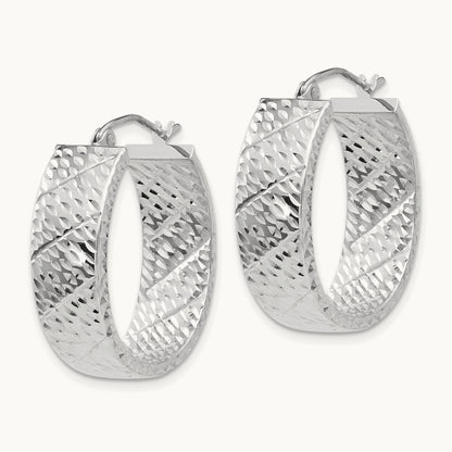 Diamond Cut Hoop Earrings, 14K White Gold