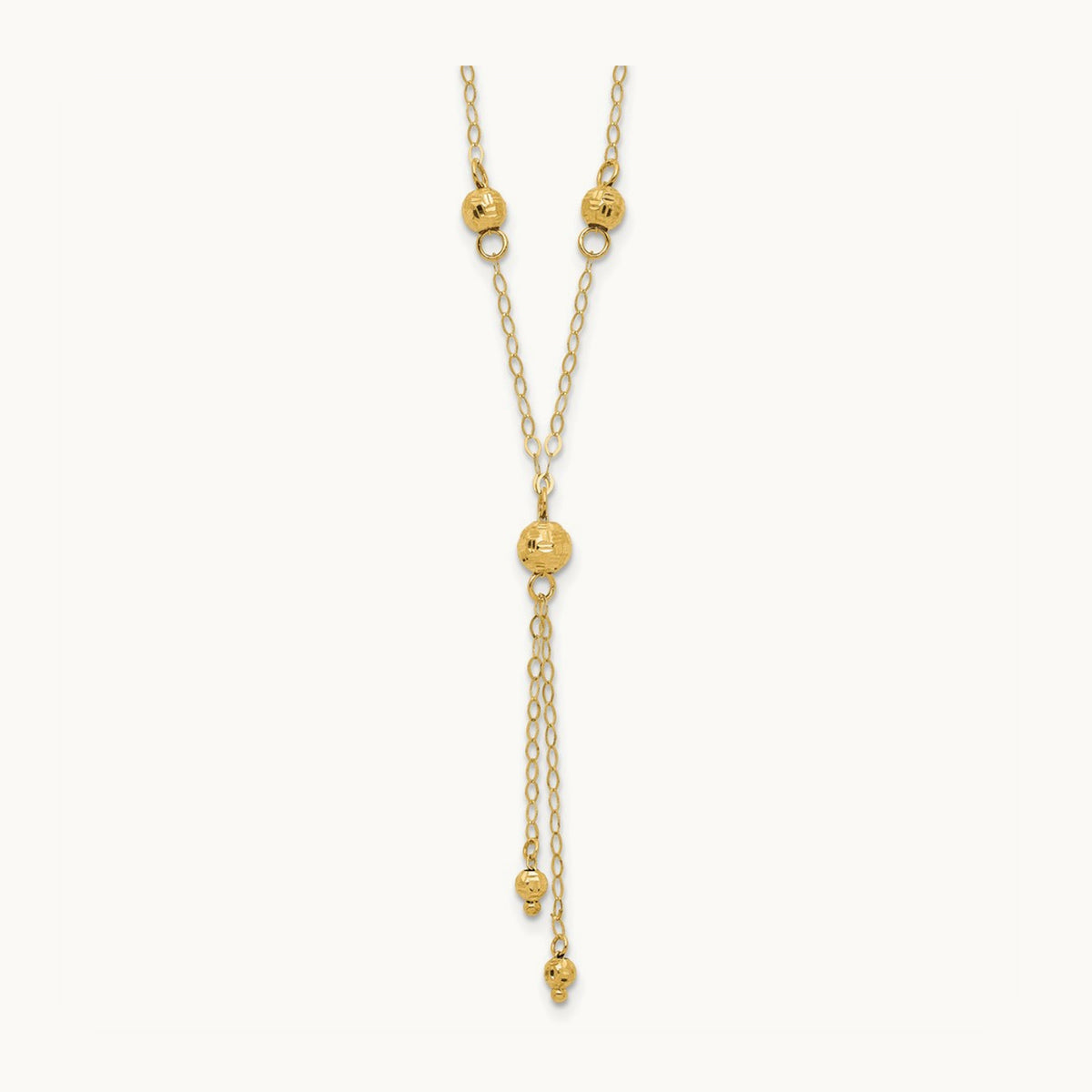 Bead Lariat with 2in ext Necklace, 14K Yellow Gold