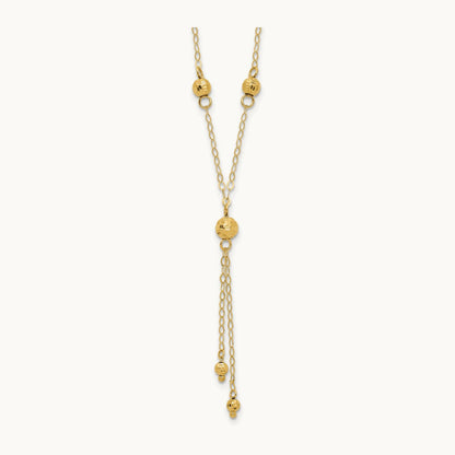 Bead Lariat with 2in ext Necklace, 14K Yellow Gold