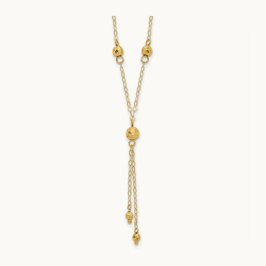 Bead Lariat with 2in ext Necklace, 14K Yellow Gold