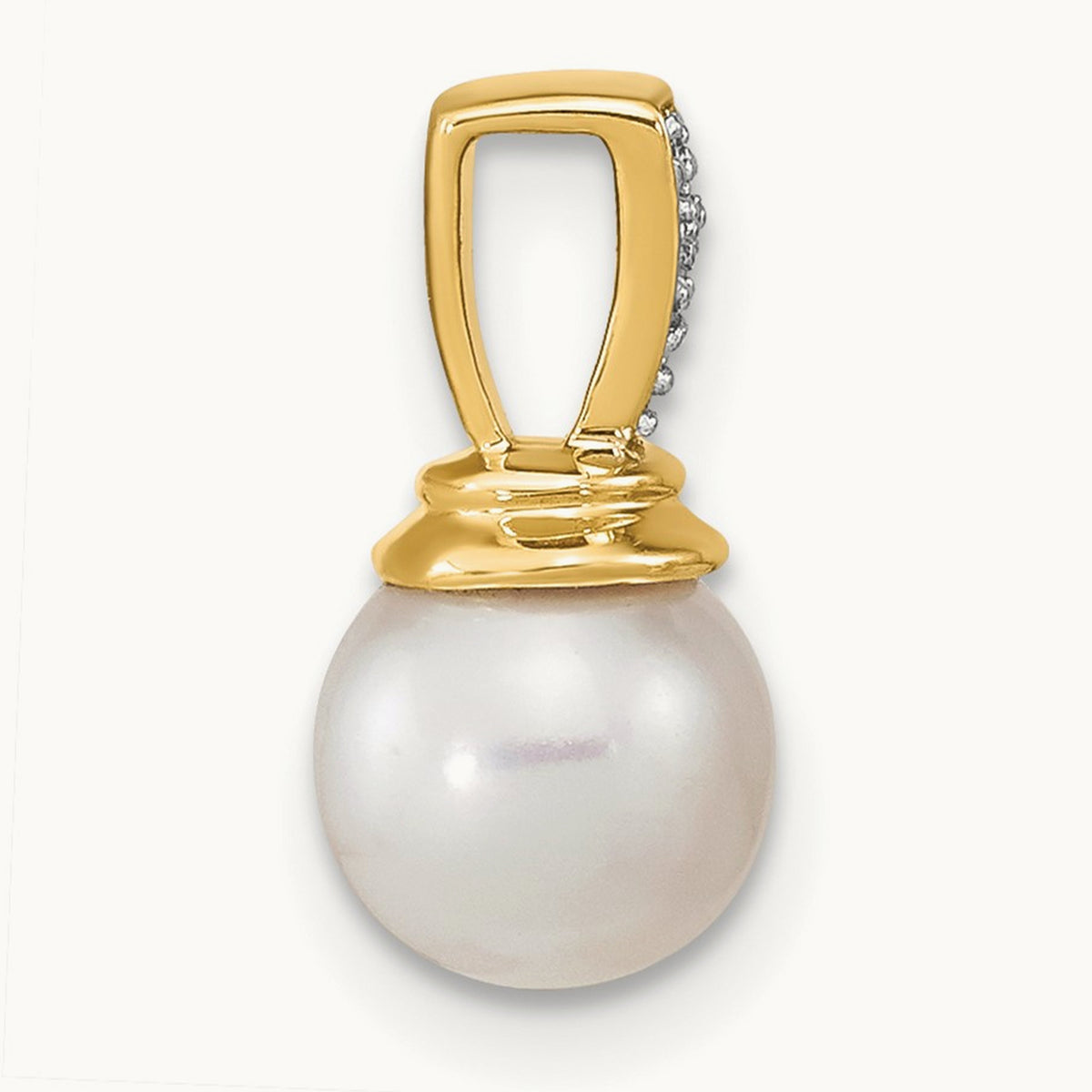 6- Freshwater Cultured Pearl and Diamond Polished Pendant, 7mm, 14K