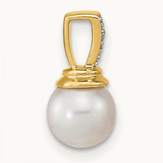 6- Freshwater Cultured Pearl and Diamond Polished Pendant, 7mm, 14K