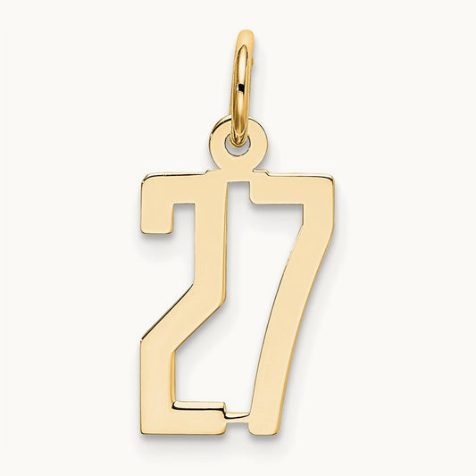 Small Elongated Number 27 Charm, 14K