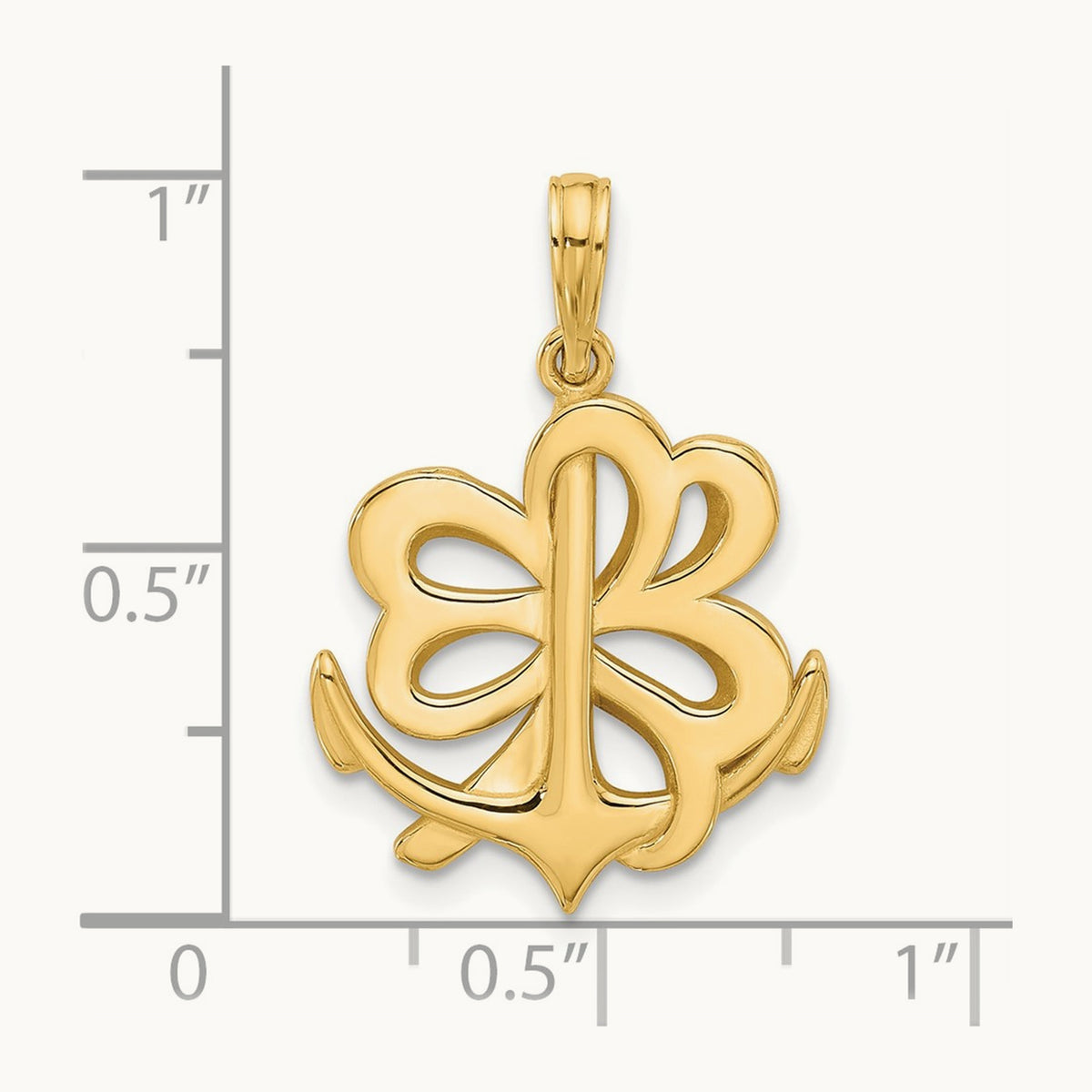 Polished Anchor and Clover Charm, 14K