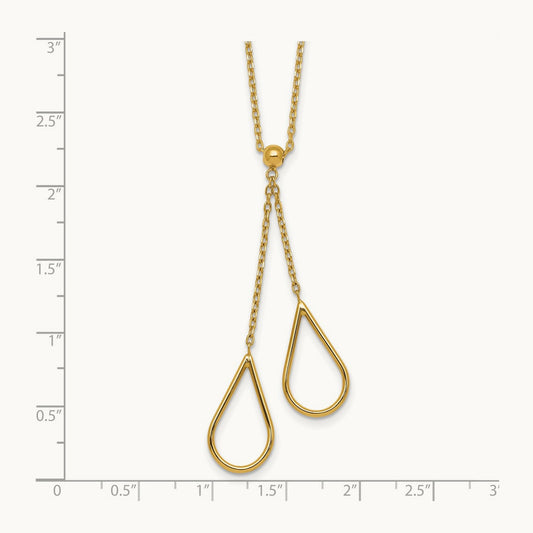 Polished Teardrops Dangle W/2in Ext Necklace, 14K