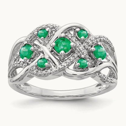 Diamond and Emerald Fancy Ring, 14K White Gold