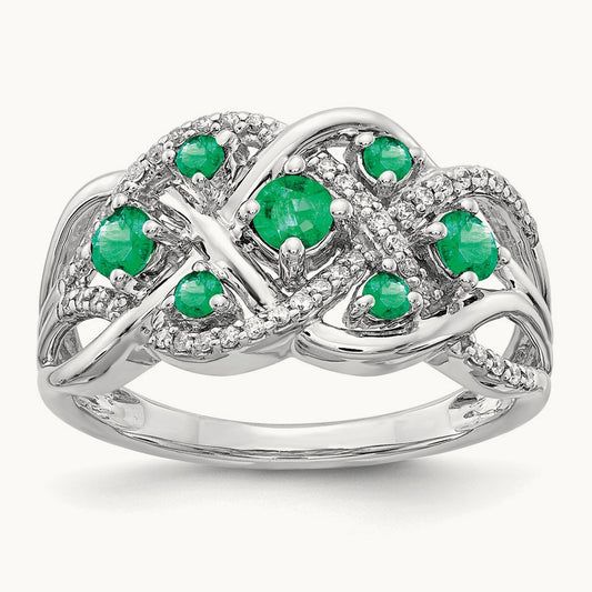 Diamond and Emerald Fancy Ring, 14K White Gold