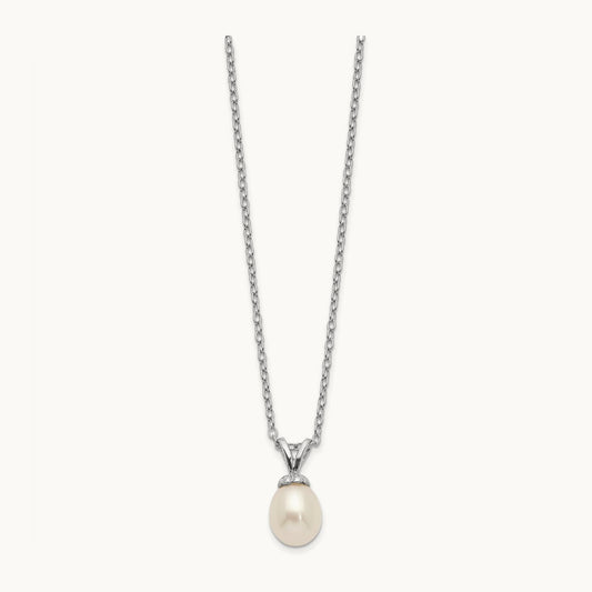 Madi K RH-plated White Rice 6- FWC Pearl Necklace, 7mm, Sterling Silver