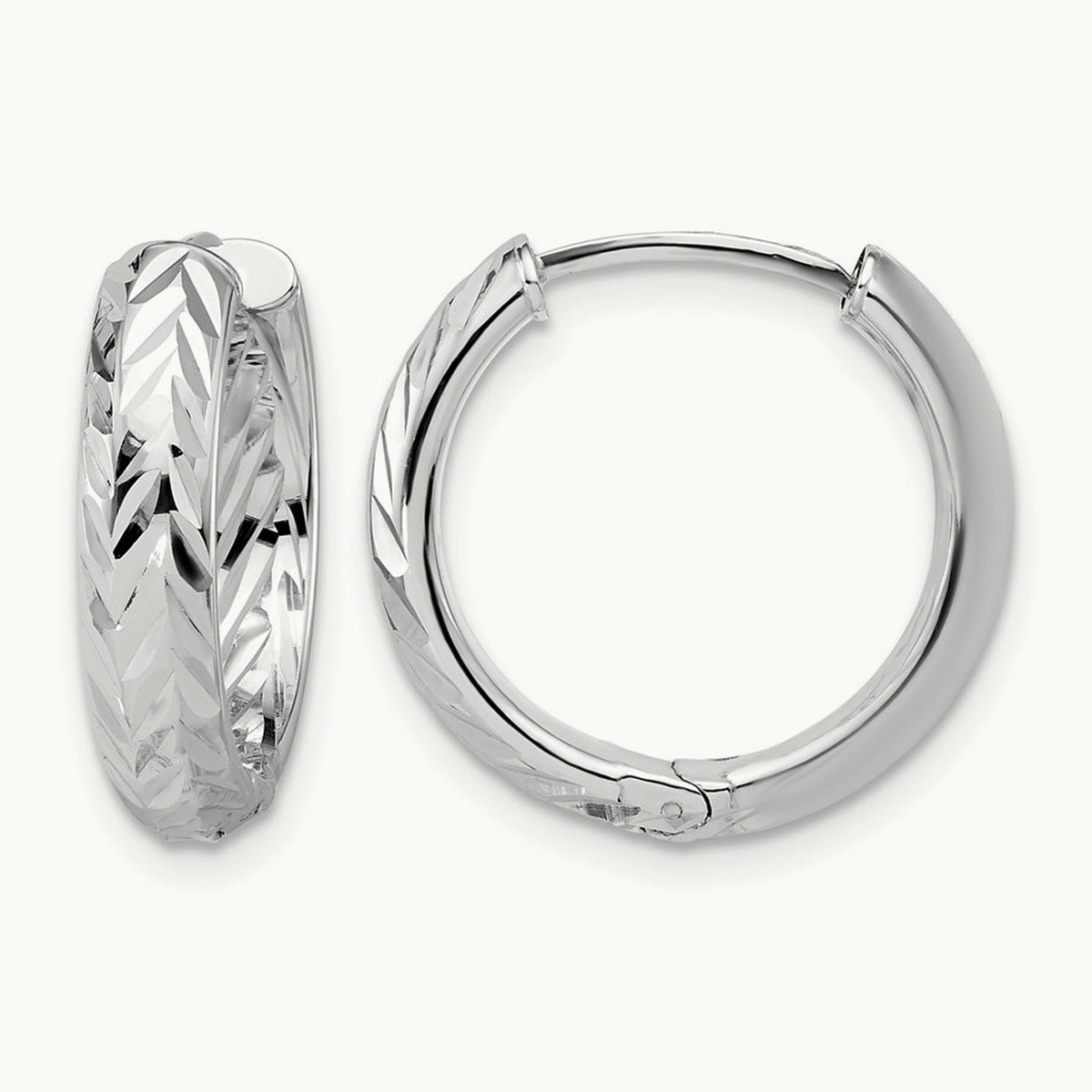 ' with White Rhodium-plated Polish/Diamond-cut Hinged Hoop Earrings — 14K Two-Tone Gold