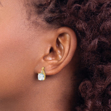 Checkerboard Aquamarine and Diamond Earrings — 14K Yellow Gold