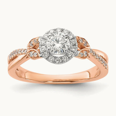 And Rose Halo Round Engagement Ring, 0.50 ct tw