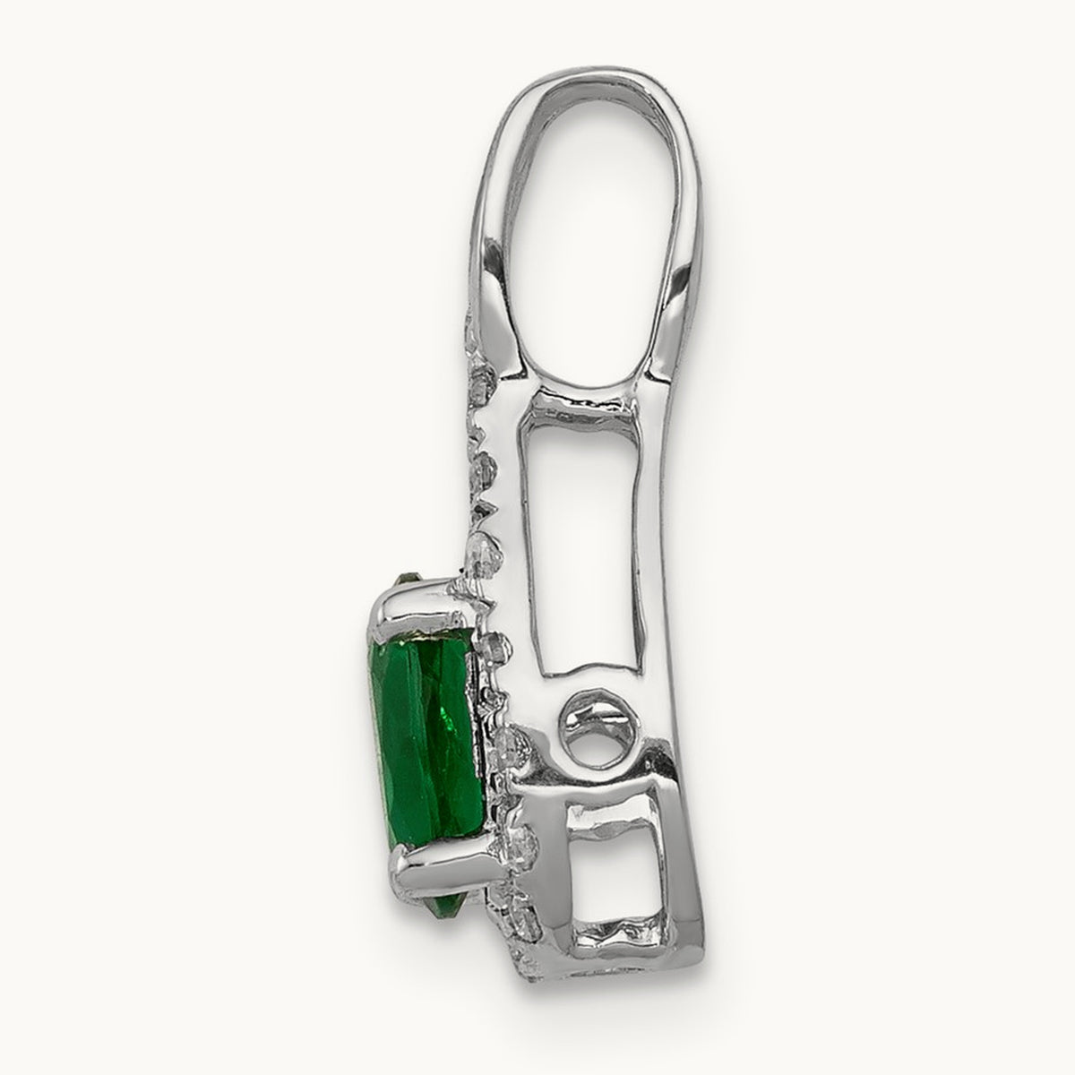 Created Emerald Pendant, 0.10 ct tw Lab-Grown Diamond — 14K White Gold