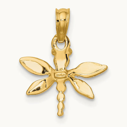 2-D Mini Dragonfly w/Solid Wings Charm, 14K