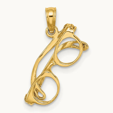 3-D Moveable Glasses Charm — 14K Yellow Gold