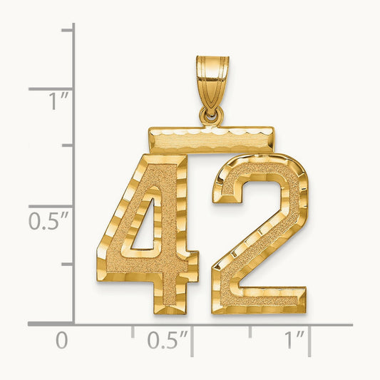 Large Brushed Diamond-cut Number 42 Charm — 14K Yellow Gold