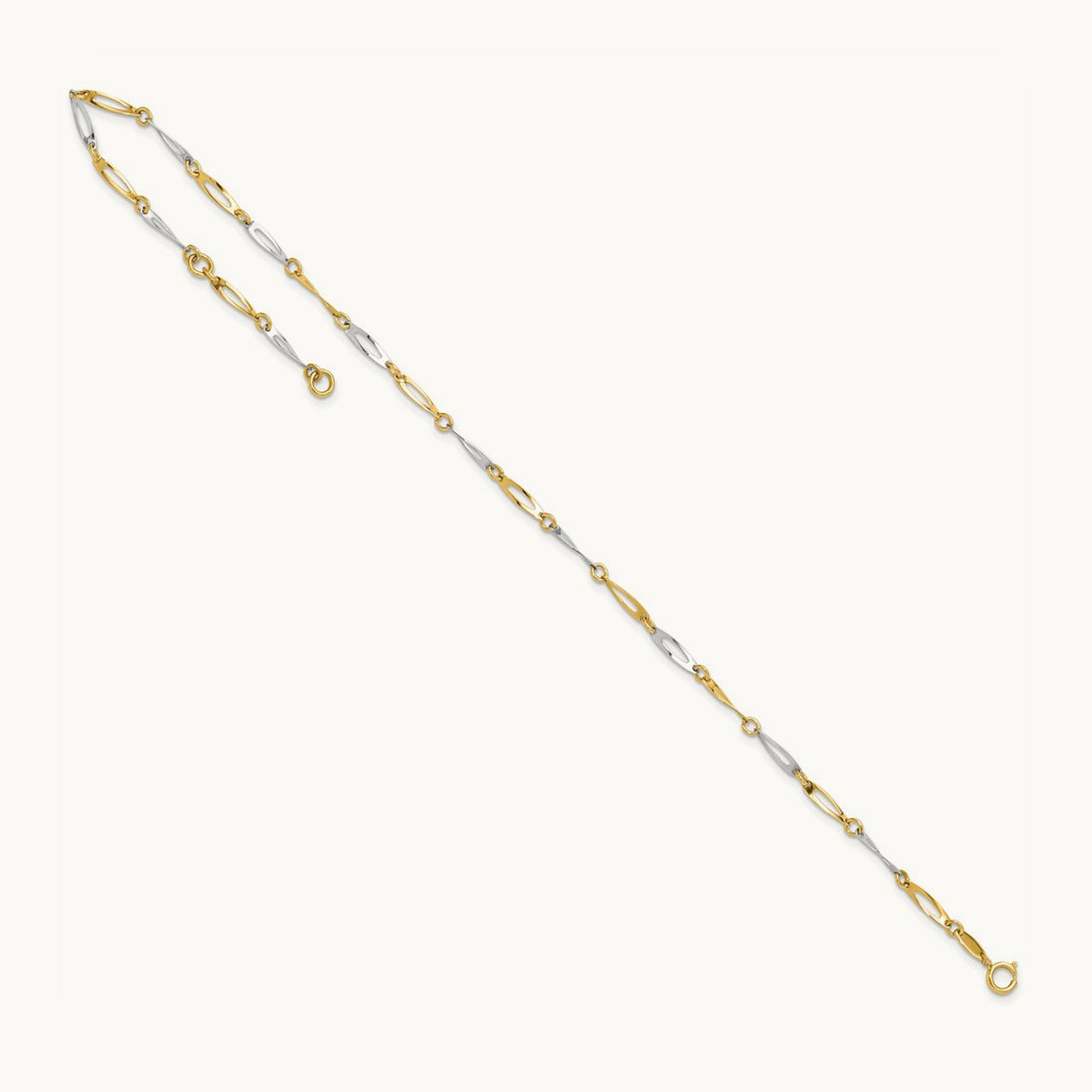 Polished Link 9.25 Plus 1in ext. Anklet, 14K Two-tone