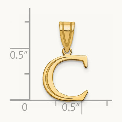 Polished Etched Letter C Initial Pendant, 14K