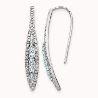 Diamond and Aquamarine Earrings, 14K White Gold