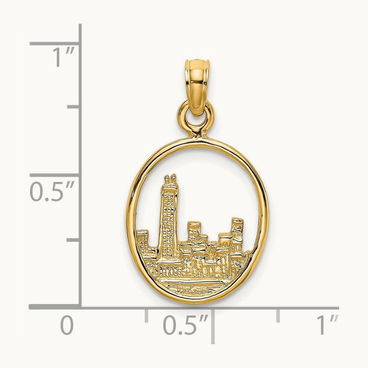 Chicago Skyline In Circle Frame Charm, 14K