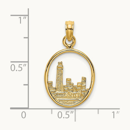 Chicago Skyline In Circle Frame Charm, 14K