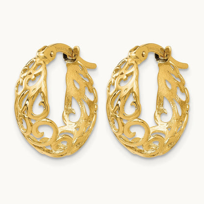 Polished Filigree Hoop Earrings, 14K — Leslie's