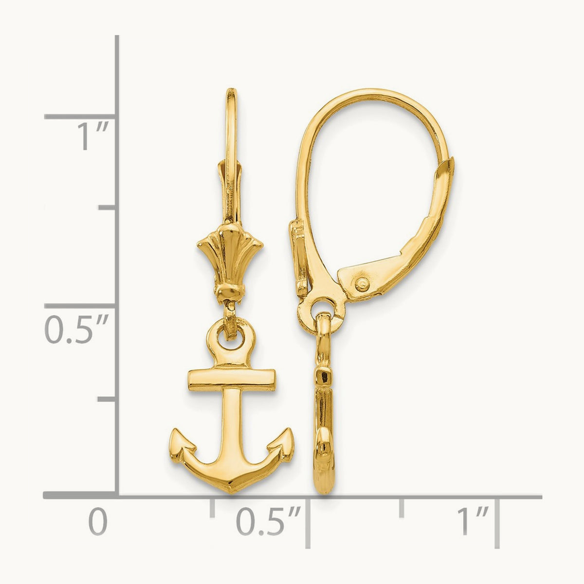 Mini Anchor Leverback Earrings, 14K