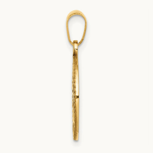 Polished Small Tree of Life in Round Pendant, 14K Gold