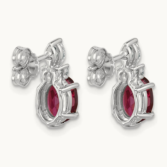 Diamond and Rhodolite Garnet Post Earrings — 14K White Gold