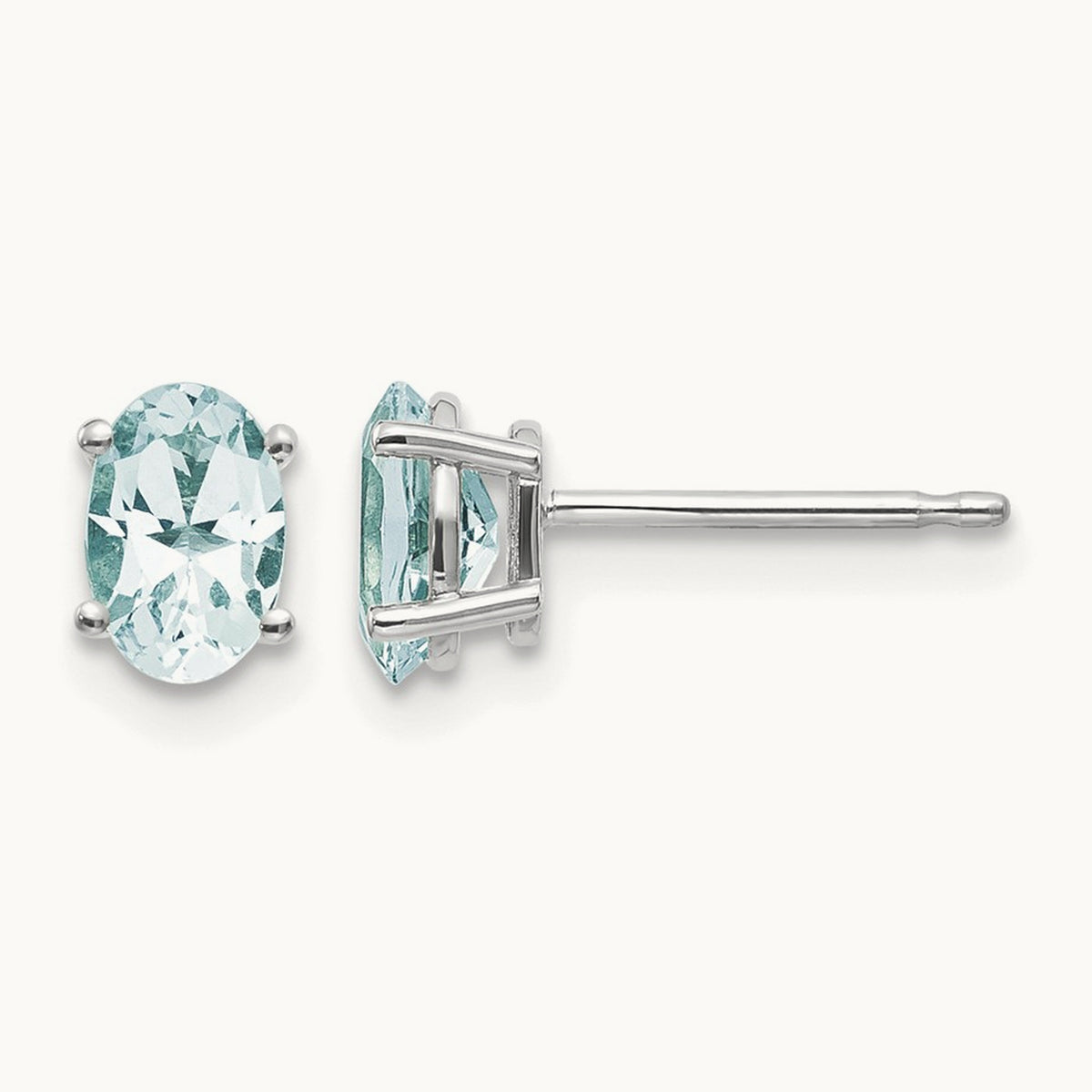 6x4 Oval March/Aquamarine Post Earrings — 14K White Gold