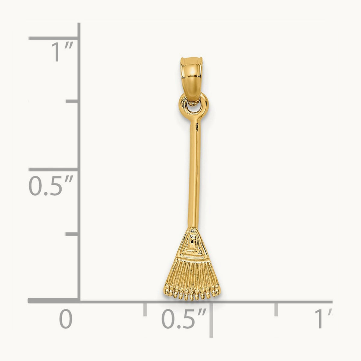 3-D Leaf Rake Garden Tool Charm, 14K