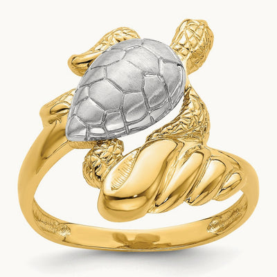 W/ Rhodium Turtle Ring, 14K