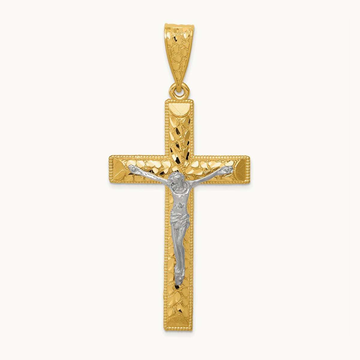 Diamond-cut Crucifix Pendant, 14K Two-tone