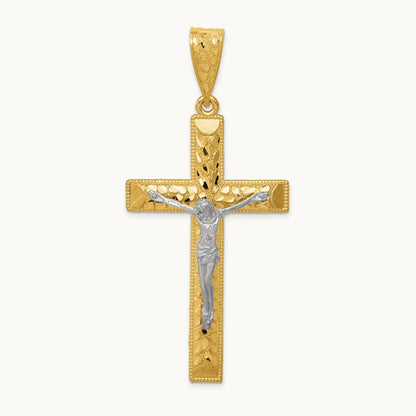 Diamond-cut Crucifix Pendant, 14K Two-tone