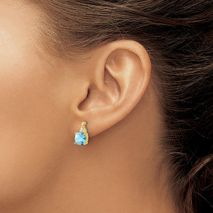 Checkerboard Blue Topaz and Diamond Earrings — 14K Yellow Gold