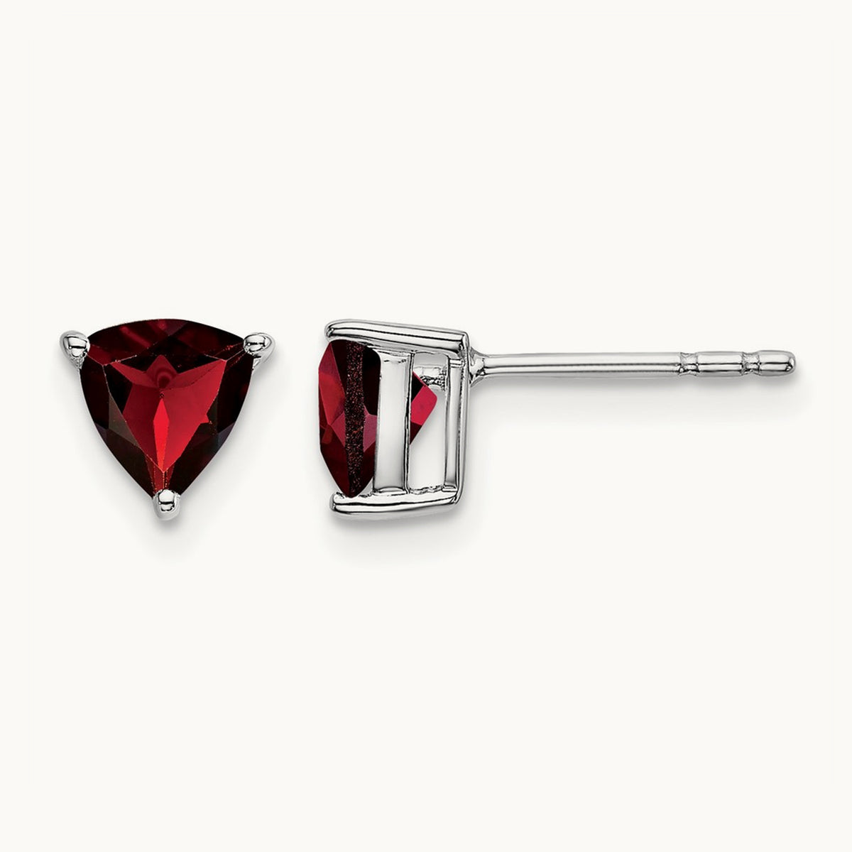 Trillion Garnet Earrings, 14K White Gold