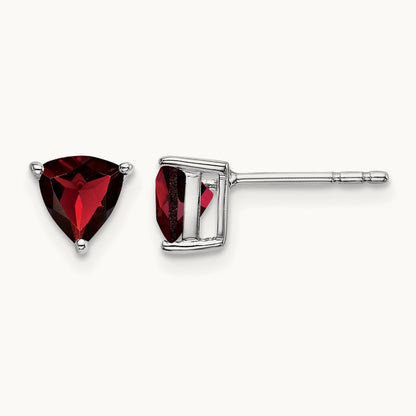 Trillion Garnet Earrings, 14K White Gold