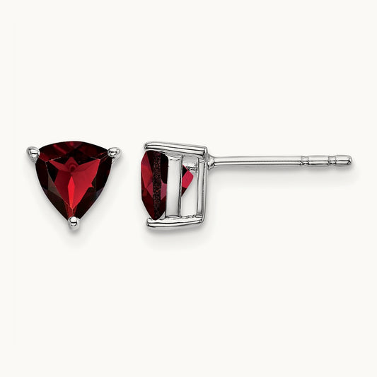 Trillion Garnet Earrings, 14K White Gold