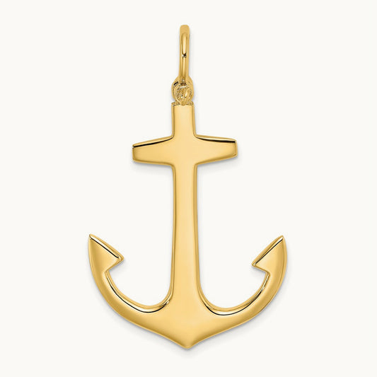3-D Polished Large Anchor with Shackle Bail Charm — 14K Yellow Gold