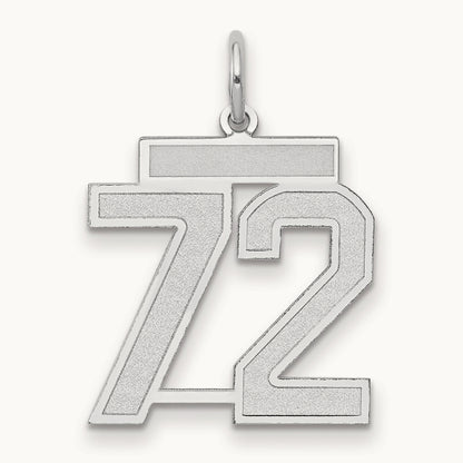 Medium Satin Number 72 Charm, 14K White Gold