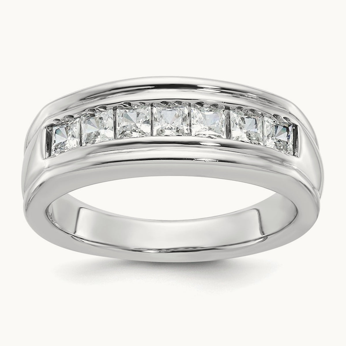 IBGoodman Men's Polished & Grooved Square Diamond Ring, 14K White Gold