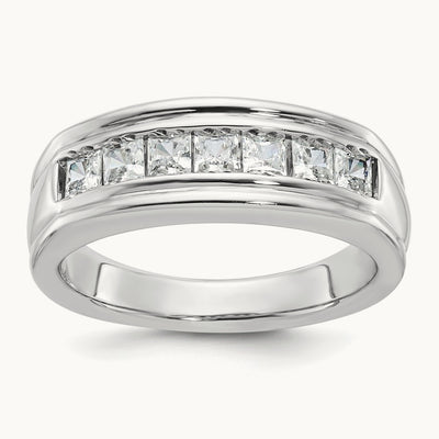IBGoodman Men's Polished & Grooved Square Diamond Ring, 14K White Gold