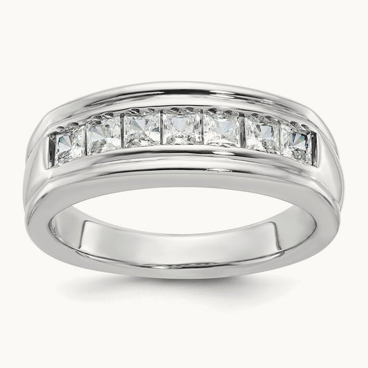 IBGoodman Men's Polished & Grooved Square Diamond Ring, 14K White Gold