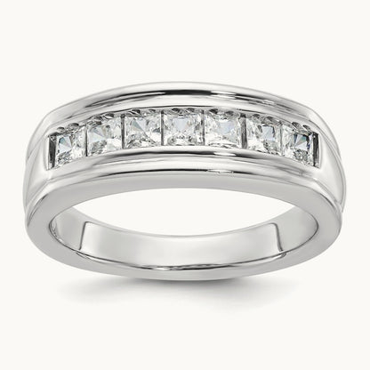 IBGoodman Men's Polished & Grooved Square Diamond Ring, 14K White Gold