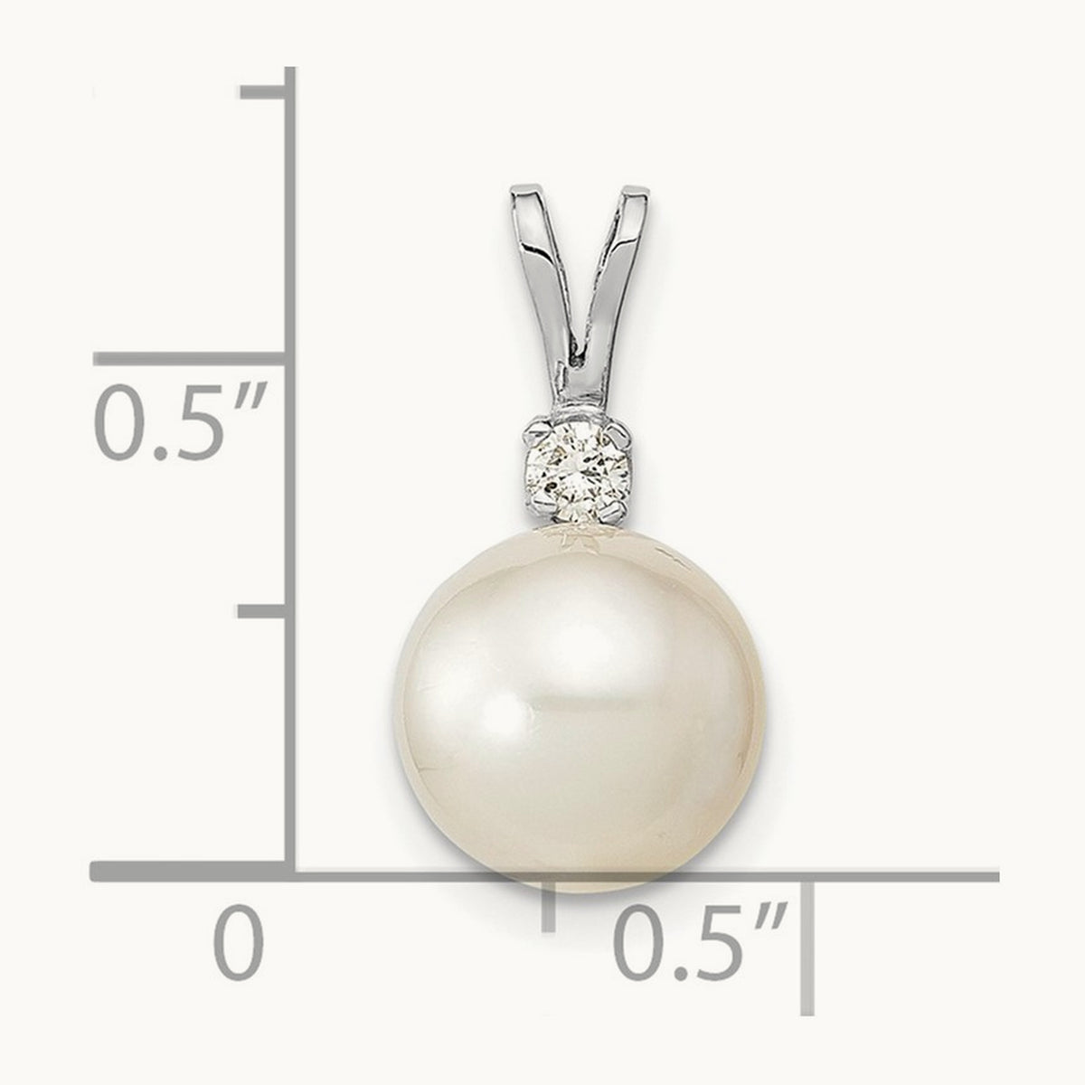9- Round White Saltwater South Sea Pearl .05ct. Dia. Pendant, 10mm, 14K White Gold