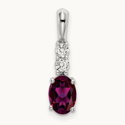 Oval Rhodolite Garnet and Diamond Pendant — 14K White Gold
