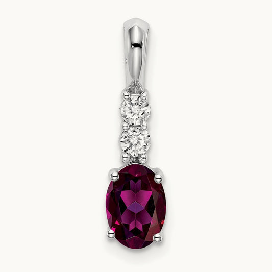 Oval Rhodolite Garnet and Diamond Pendant — 14K White Gold