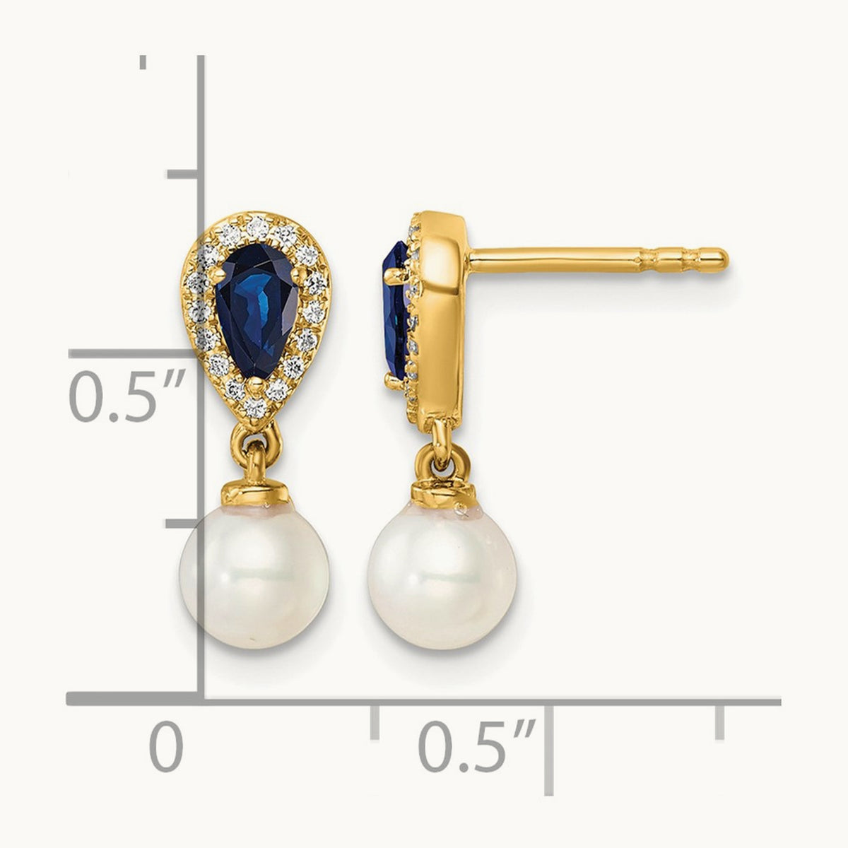 Polished Diamond Pearl and Sapphire Dangle Post Earrings, 14K